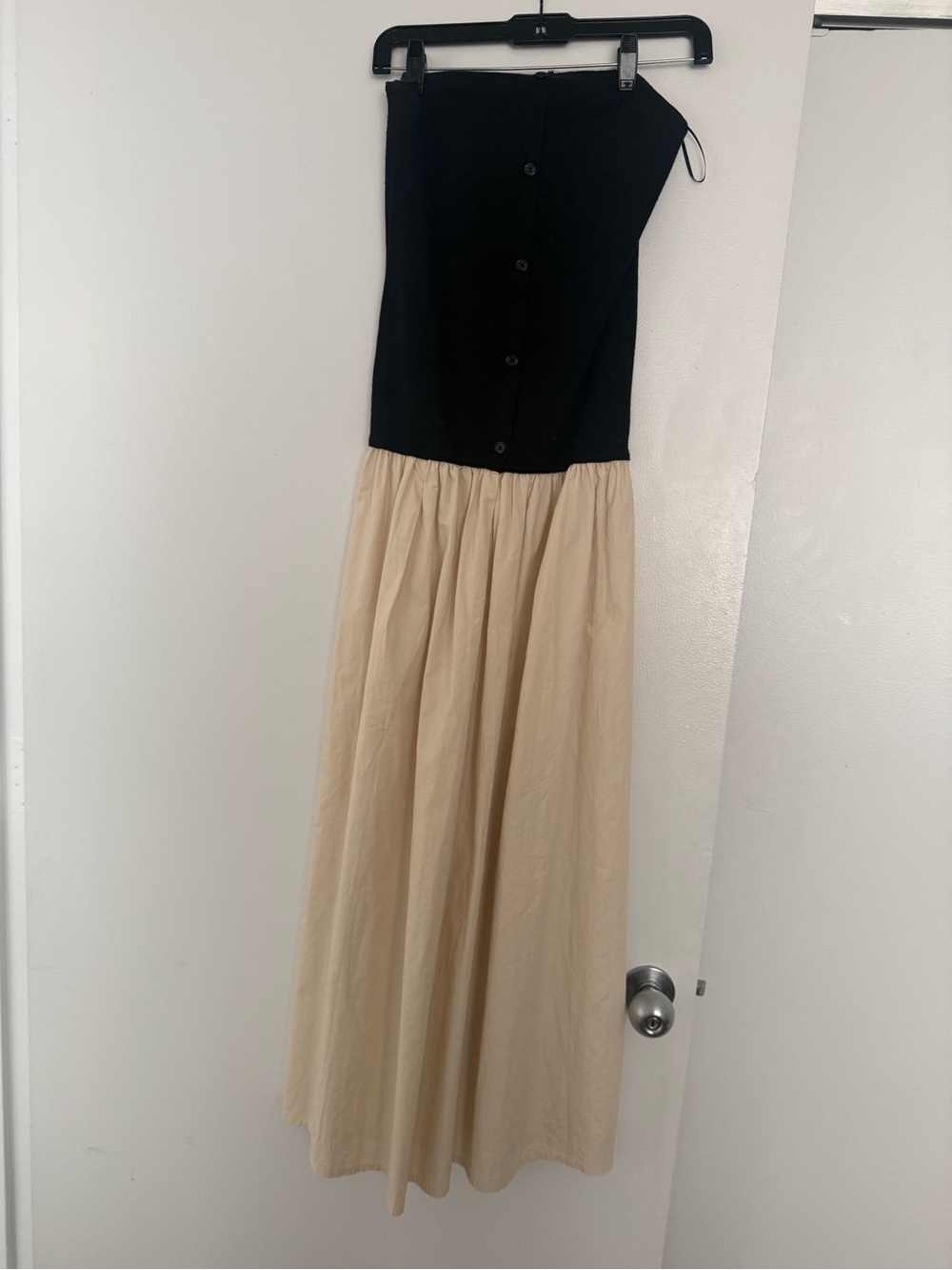 Line & Dot Black Strapless Bodice with Cream Maxi Skirt
